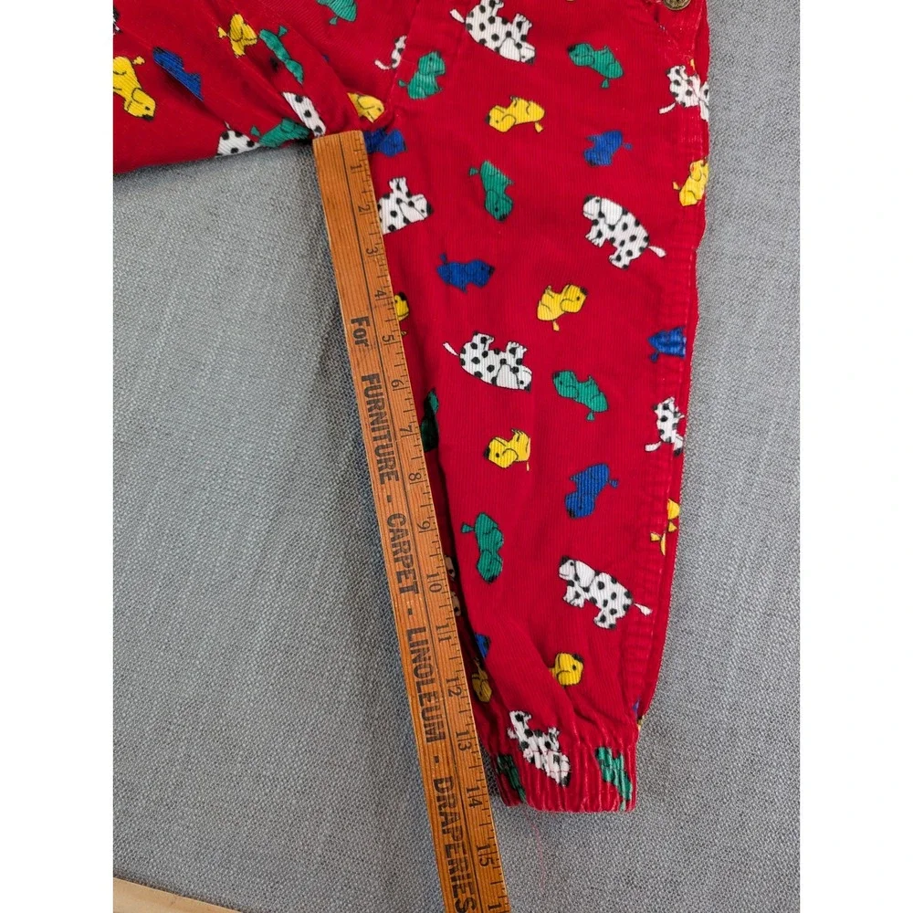 OshKosh B'gosh Overalls Toddler 4T Red Corduroy Kennel Klub Puppy Print Vintage